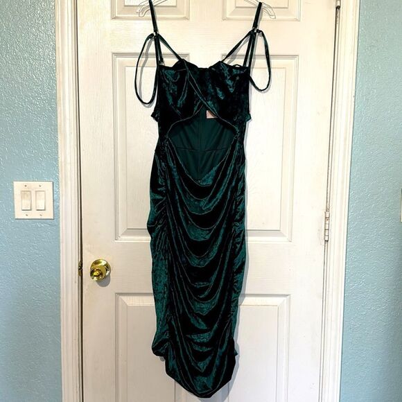 Club L London Green Velvet Cut Out Midi Dress Size US 16 - Picture 5 of 9